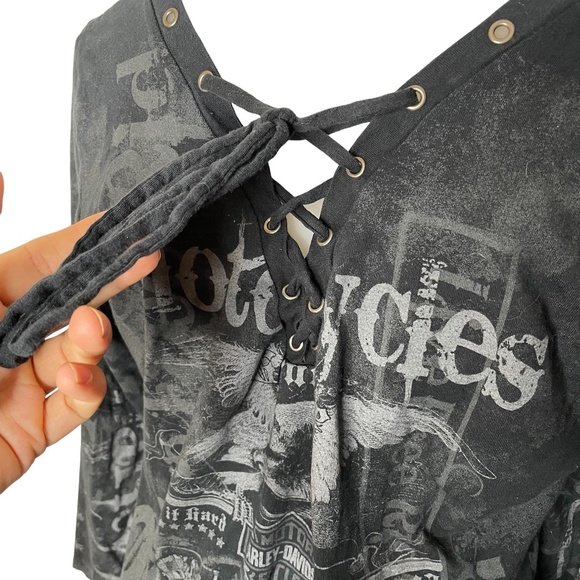 HARLEY Davidson Long Sleeve Grey and Black Top - Picture 4 of 13